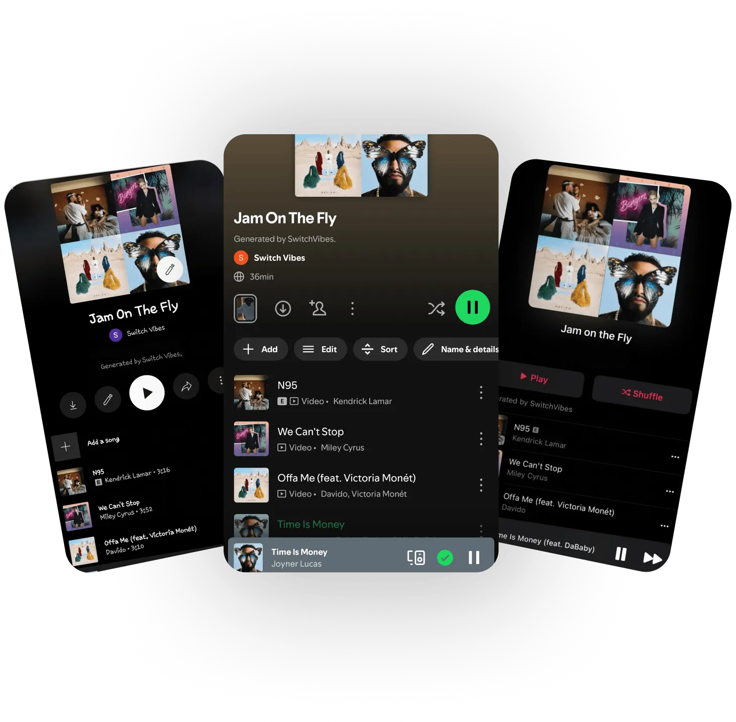 Playlist migration preview across Spotify, YouTube Music, and Apple Music